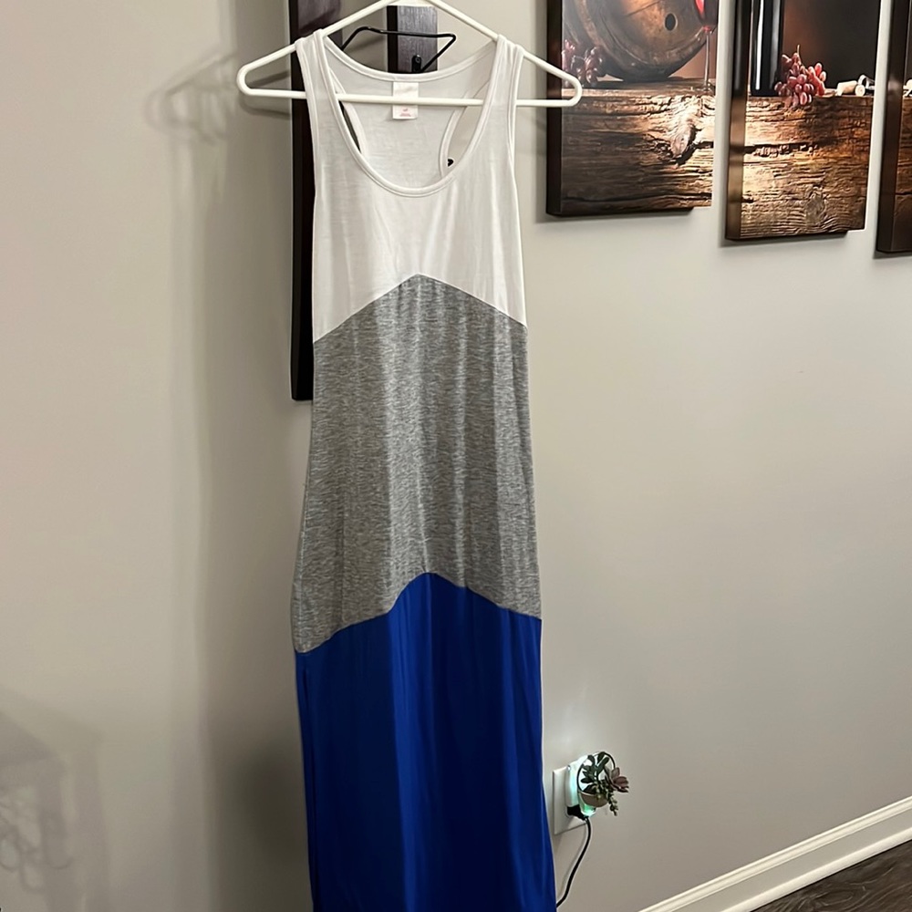Xhilaration blue, white and gray maxi dress, size small